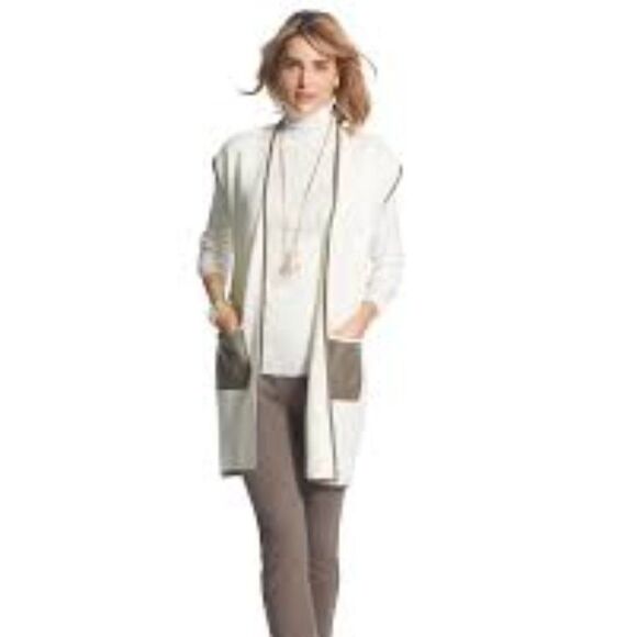 Chico's Faux Leather Pocket Pascale Sweater Size 1 Medium - Picture 1 of 5